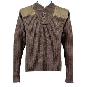 Heritage Military L.L.Bean Commando Sweater Men’s Large Wool Henley Elbow Patch